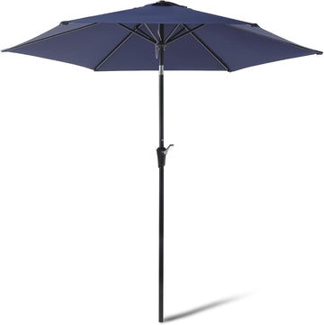 Patio Umbrella with Crank Lift and Push Button Tilt, 9 Foot, Navy, Aluminum Pole with Steel Ribs