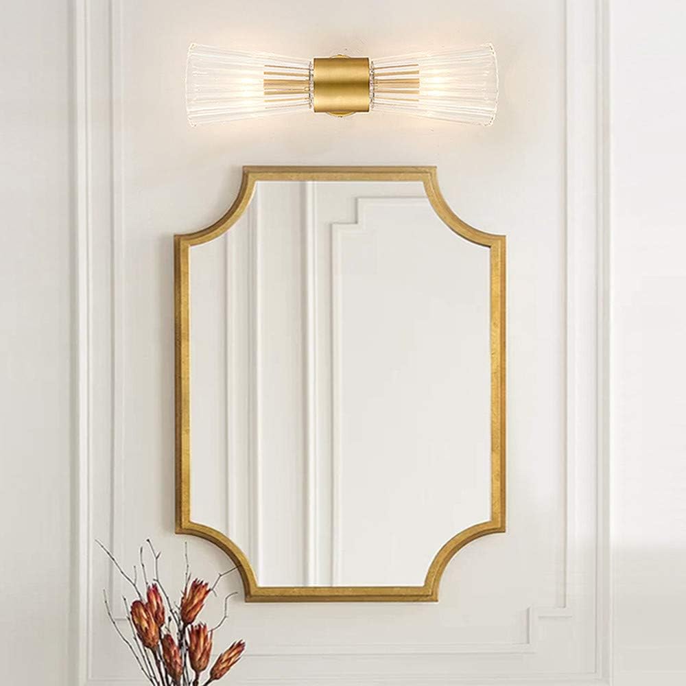 Mid-Century Modern Wall Lights with Crystal Glass Shade, 2-Light Glass Bathroom Vanitys Lights Gold Wall Sconces