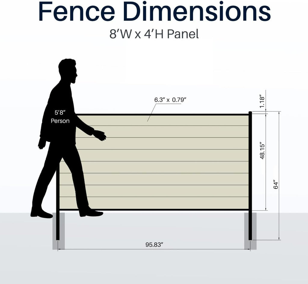 Charlotte Series 8 ft. x 4 ft. Composite Privacy Fence Panel Kit, Gray Wood-Grain WPC with Aluminum Post, Full