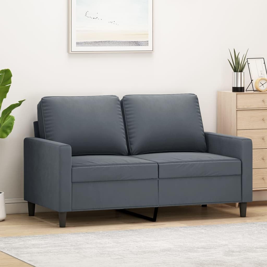2-Seater Velvet Upholstered Sofa Couch with Metal Frame, 47.2 Inch Small Sofa Apartment, Dark Gray
