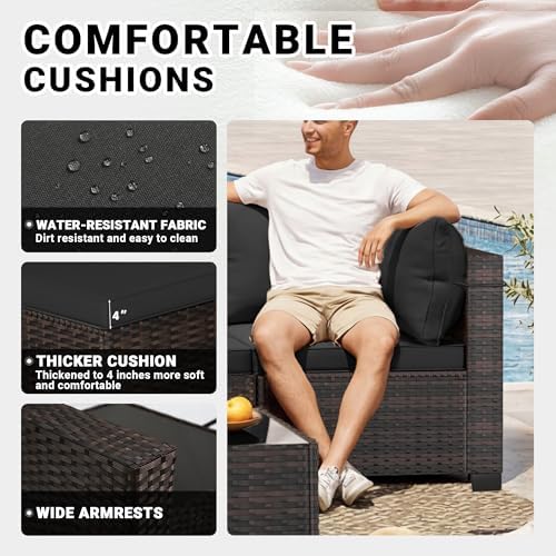 7-Piece Rattan Outdoor Patio Furniture Set - Conversation | Black for Patio, Garden & Porch