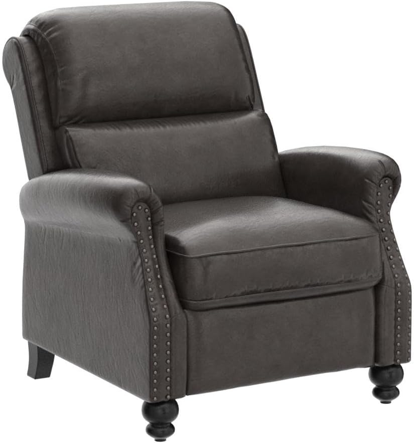 Pushback Recliner Chair Faux Leather Armchair Push Back Recliner with Rivet Decoration Single Sofa Accent Chair