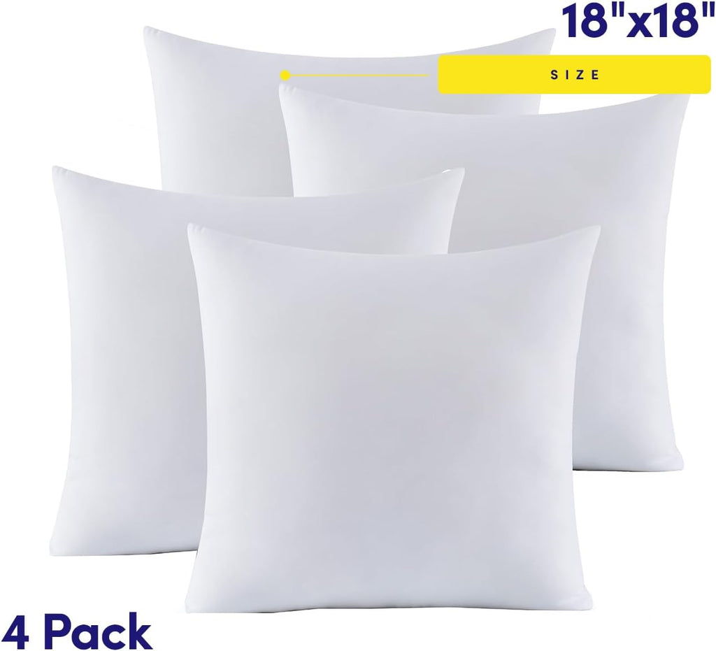 18X18 Pillow Inserts - Throw Pillow Set - Cushion Inserts for Decorative Throw Pillows Covers - Soft & Supportive - Set of 4