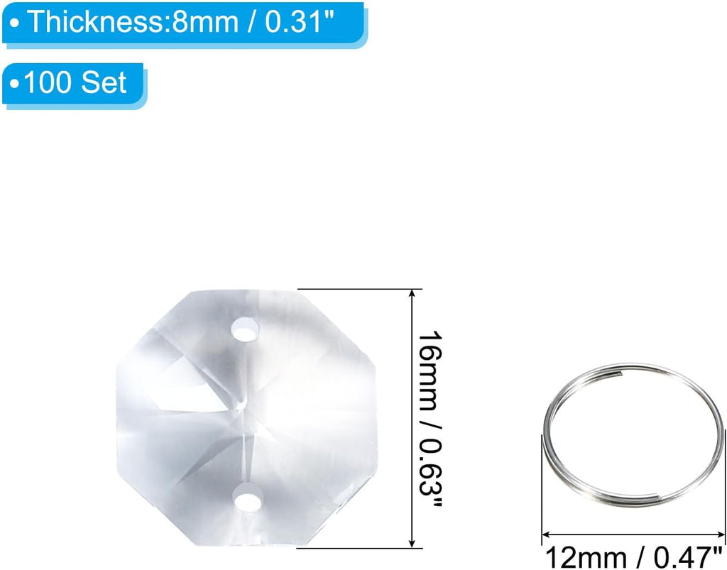 K9 Crystal Octagon Beads 2 Holes Pendants with Ring