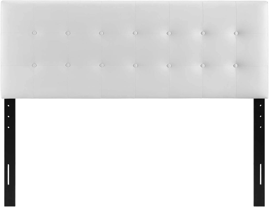 Tufted Button Faux Leather Upholstered Queen Headboard in White