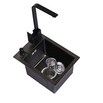Square Single bowl Kitchen Sink Black Stainless steel with Faucets Undermount 12.5x12.5IN