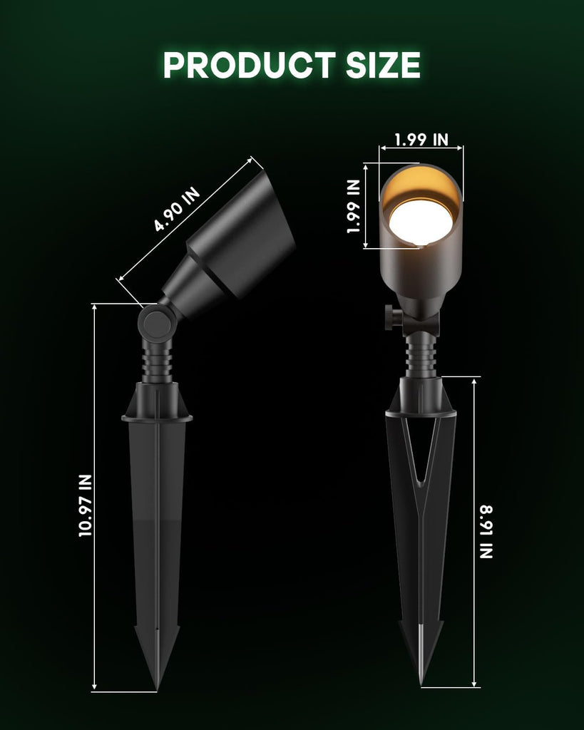 Low Voltage Landscape Spotlights, 3W MR11 LED Bulb 12V 2-Pack | 3W GU4 Bulb 2700K, Black Aluminum Fixture, Adjustable