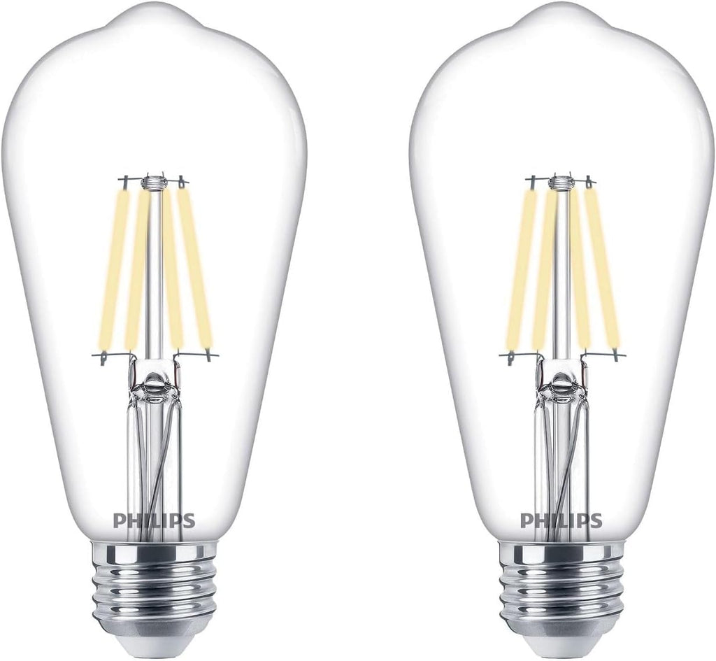 40W S19 2-Pack Vintage Edison Soft White (2700K) 400 Lumen (4.4W = 40W) Dimmable Clear Flicker-Free Light Bulbs
