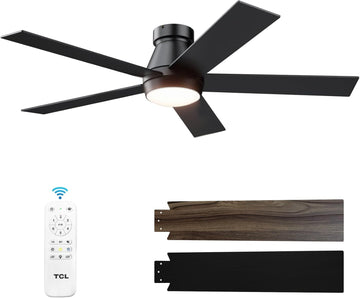 52" Ceiling Fan with Lights, Black Flush Mount Ceiling Fans with Remote Control, 6 Speeds DC Reversible, Dimmable, Noiseless, Low Profile Ceiling Fans for Bedroom