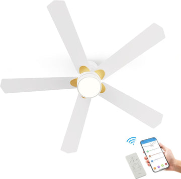 Smart Ceiling Fans with Lights Remote Control, 52inch Modern Wifi Ceiling Fan with Dimmable LED Light Outdoor