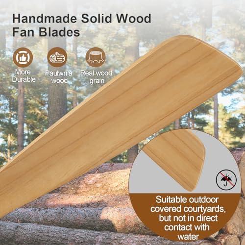 60 Inch White + Natural Wood Ceiling Fan - Image 2