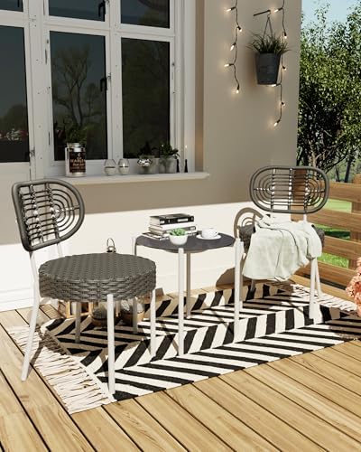 3-Piece Wicker Outdoor Patio Furniture Set - Bistro | White for Backyard, Garden & Porch