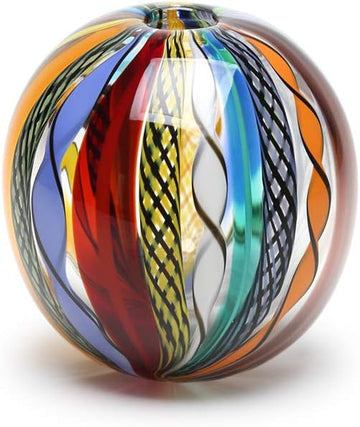 Murano Style Glass Vase Hand Blown Colored Canes Boho Effect Home Decor