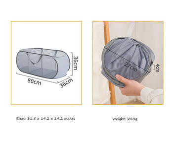 Mesh Laundry Hamper Basket, Sturdy 3 Compartments Laundry Basket, Foldable Pop up Laundry Hamper with Side Pocket for