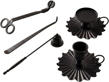 Candle Accessory Set - Wick Trimmer, Snuffer, Dipper, Lighter, Candle Holder - Stainless Steel - Set of 5