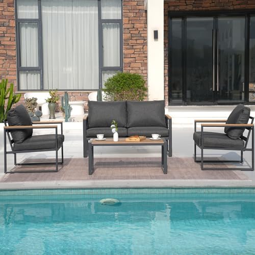 4-Piece Metal Outdoor Patio Furniture Set - Conversation | Grey for Patio, Garden & Porch