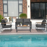 4-Piece Metal Outdoor Patio Furniture Set - Conversation | Grey for Patio, Garden & Porch