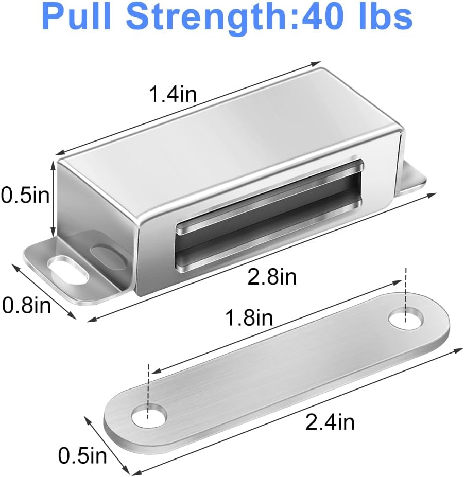 Magnetic Door Catch 40 lbs Pull Strong Magnet Cabinet Latches Magnetic Hardware Stainless Steel Chrome Door Closer