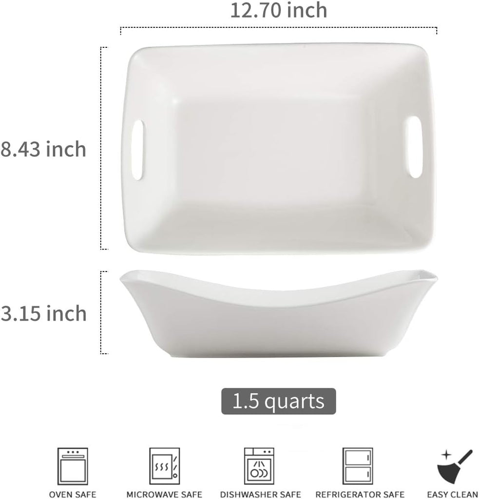 Large Serving Bowls with Handles, Serving Dishes For Entertaining | White Serving Dishes, 1.5 Quarts Ceramic Bowl Set