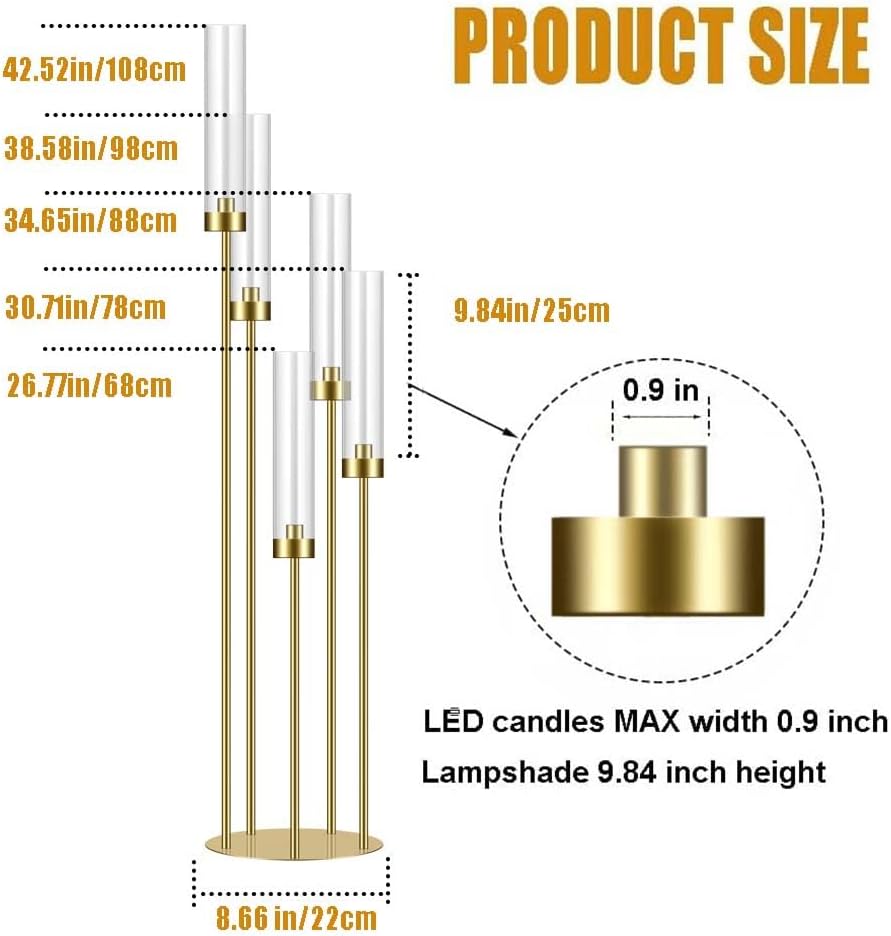 42.5in Gold Candle Holders for Table Centerpiece Candelabra Candlestick Holders Decor Wedding Centerpiece Table