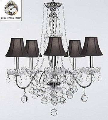 Elegant 5 Light Crystal Chandelier Pendant Lighting Fixture Light Lamp With Black Shades And Crystal Balls - J10-Sc/Blackshades/B6/26017/5