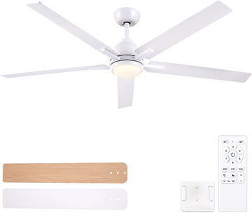 60 Inch Ceiling Fans with Lights and Remote, White Ceiling Fan , 5 Blades, Downrod