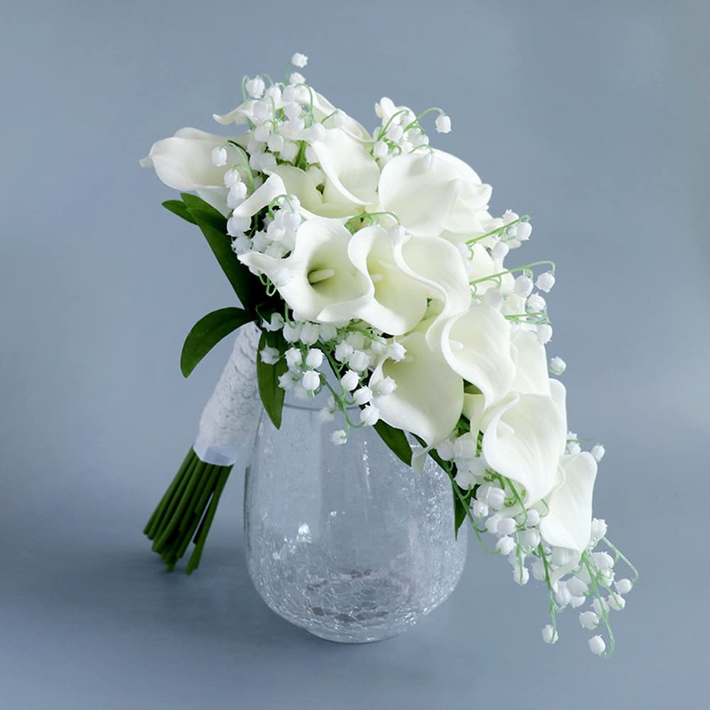 Wedding Bouquets for Bride, 10 Inch White Artificial Calla Lily