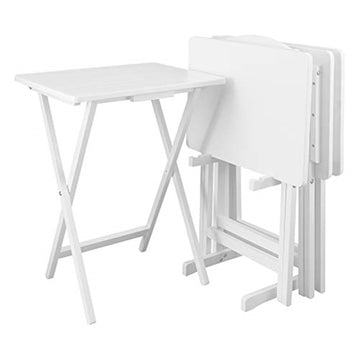 Antique 5-Piece Solid Wood Folding Tray Table Set with Storage Stand 4 Durable TV Tables or Snacks, 19" x 14.75" x