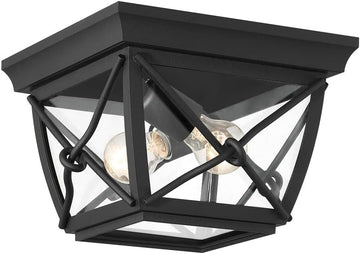 Belmont 2-Lights Outdoor Flush Mount Ceiling Light, 10 Inch Lighting Fixture for Porch, Patio and Entryway, Black