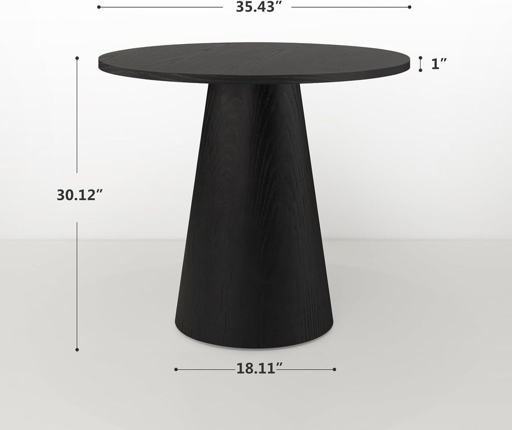 Round Dining Table Wood for 2-4, Modern Farmhouse Kitchen Table, 35'' Small Circle Dining Tables with Pedastal for
