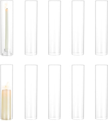 Hurricane Glass Candle Holders: 10 PCS Clear Open Ended Cylinder Candle Holder Sleeve for Candlestick Holders - Taper