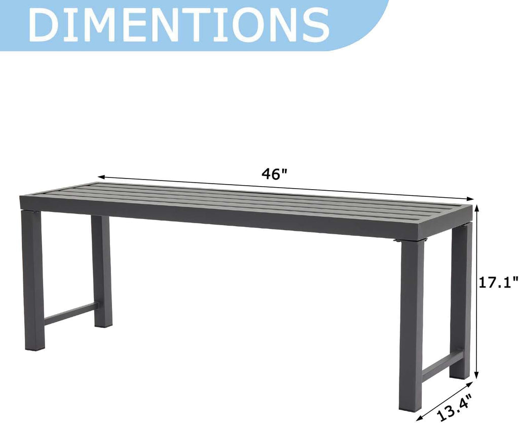 Outdoor Metal Backless Bench, 46" Patio Garden Bench for Outdoor, All Wheather Outdoor Bench for Garden, Backyard