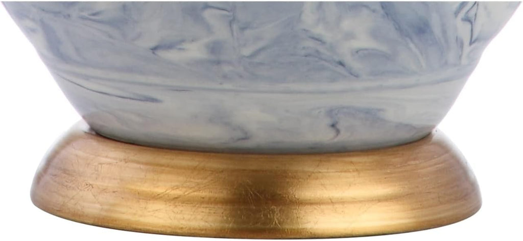 20.5" Blue/White Marbleized Ceramic Table Lamp, Contemporary Traditional Bedside Lamp, Gold Accents