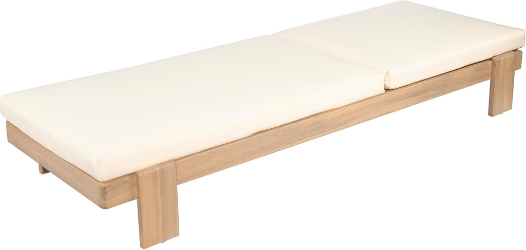 Acacia Wood Chaise Lounge Chair Outdoor, Patio Outdoor Chaise Lounge with Cushions, Adjustable Backrest Single