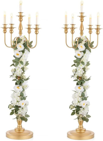 Gold Wedding Candelabra Tall - 50" Antique Floor Candelabra, Metal 5 Arm Candelabra, Spiral Candelabra Candle Holder