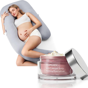 Maternity Comfort Bundle: Full Body U-Shaped Pregnancy Pillow & Hydrating Stretch Mark Cream - Total Body Support &