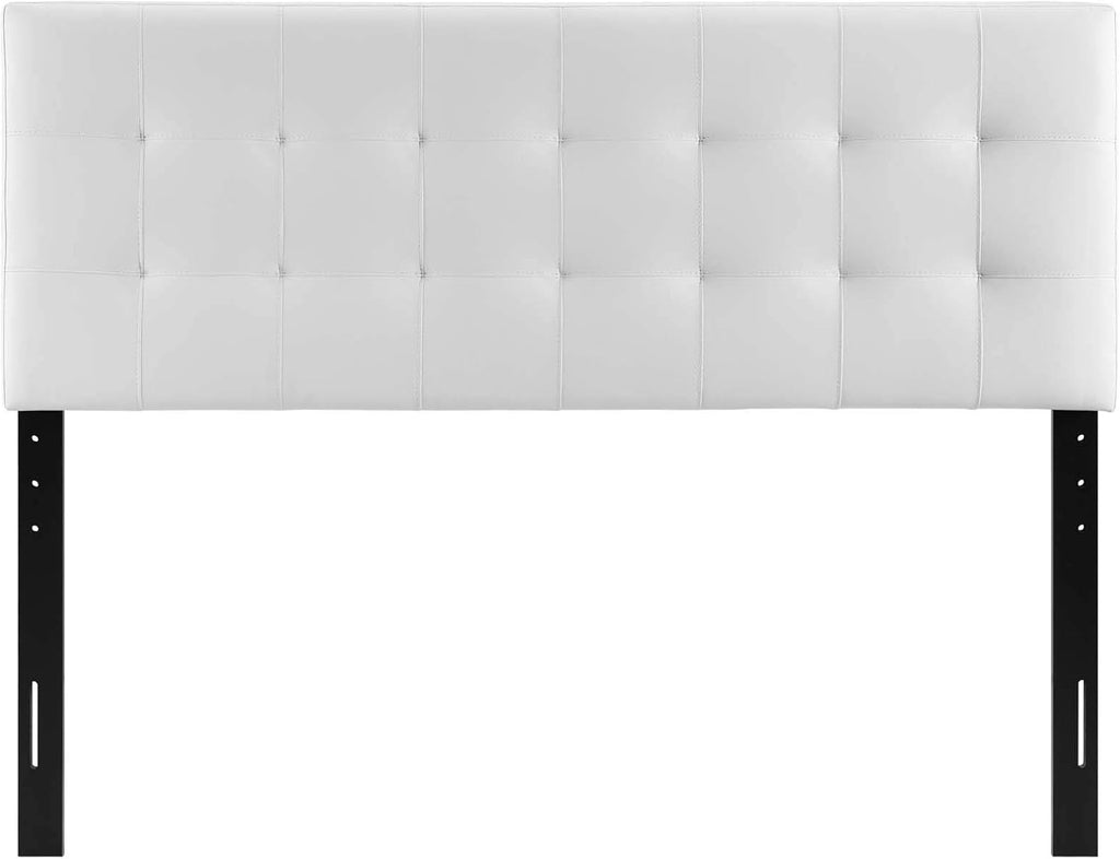 Lily Tufted Faux Leather Upholstered King Headboard in White