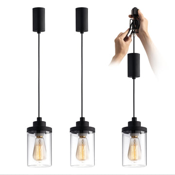 H Type Cord Adjustable Black Track Lighting Pendant, Pack of 3