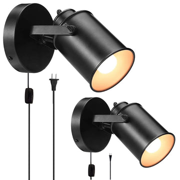 Industrial Wall Sconces Adjustable Retro Black Wall Sconces, Plug-in Wall lamp, Rocker Wall Sconces with on/Off