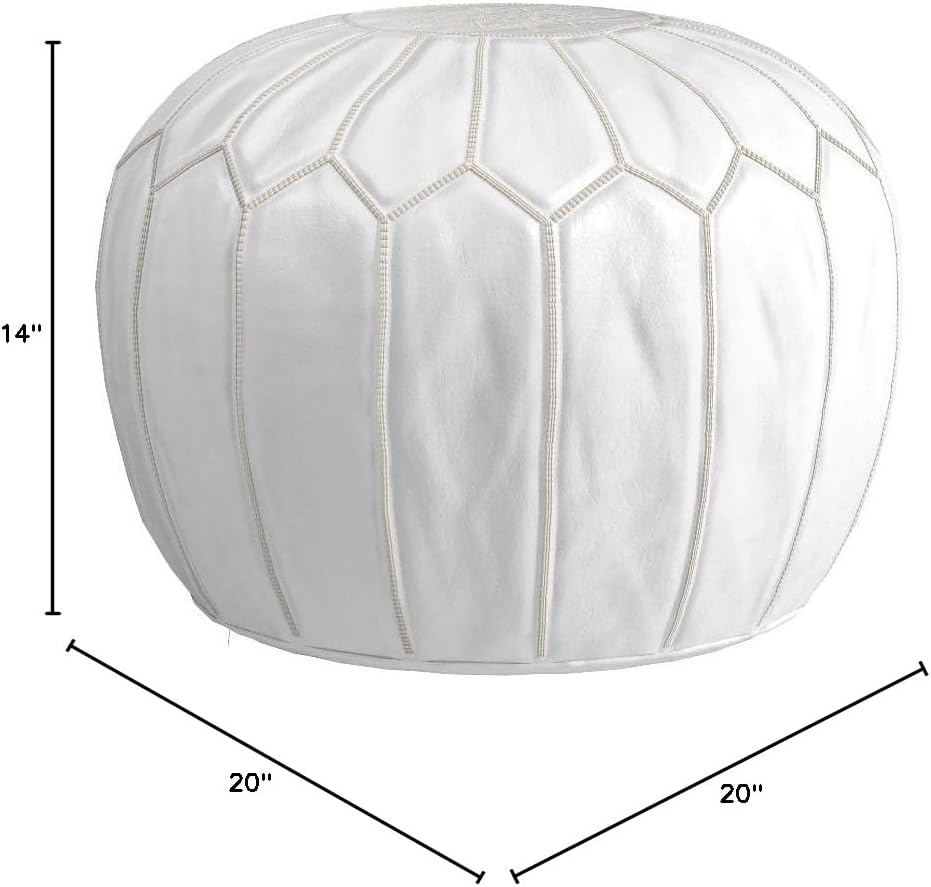 White Moroccan Leather Pouf Ottoman Round Footrest Decor