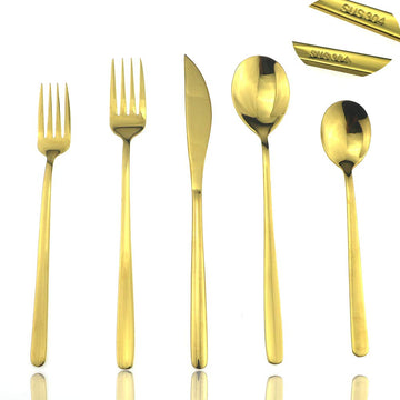 Mirror Polished Gold 20-Piece Stainless Steel Flatware Set, Silverware Set Dinner Knife Fork Spoon Dessert Fork