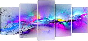Changing Colors Giclee Canvas Prints 5 panels Modern Artwork Landscape Pictures to Photo Printed on Abstract Canvas - Set of 5