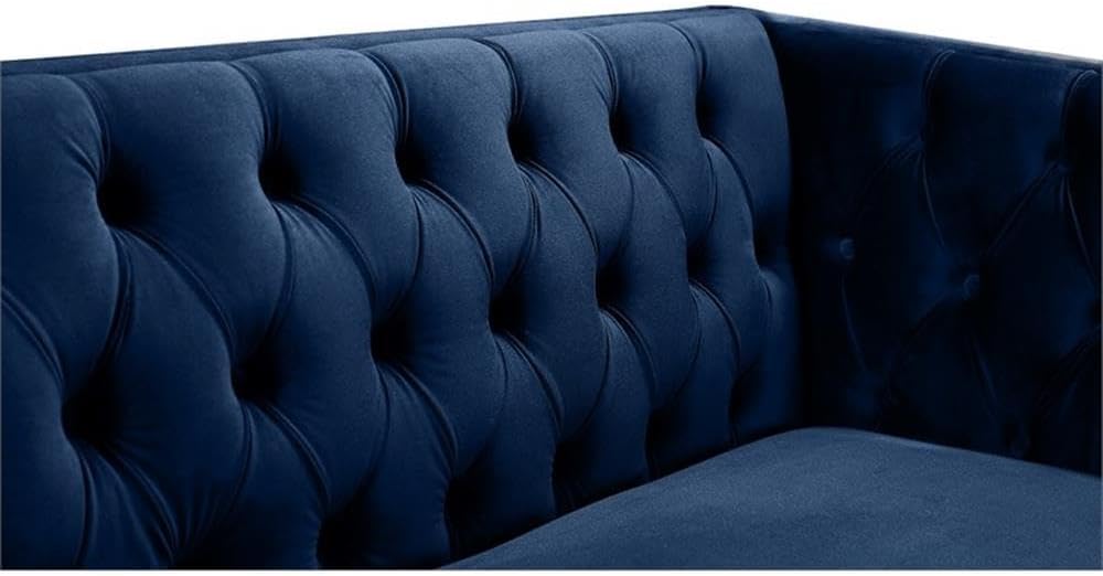 652Navy-L Michelle Collection Modern | Contemporary Loveseat with Deep Button Tufting, Gold Nailhead Trim and Sturdy