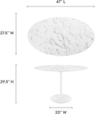 Lippa 48" Oval-Shaped Mid-Century Modern Dining Table with Artificial Marble Top and White Base