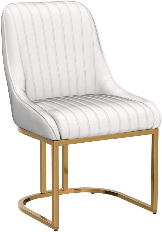 White Dining Chairs Set of 2 Velvet Upholstered Dining Room Chairs with Gold Legs Modern Armless Kitchen Chairs with