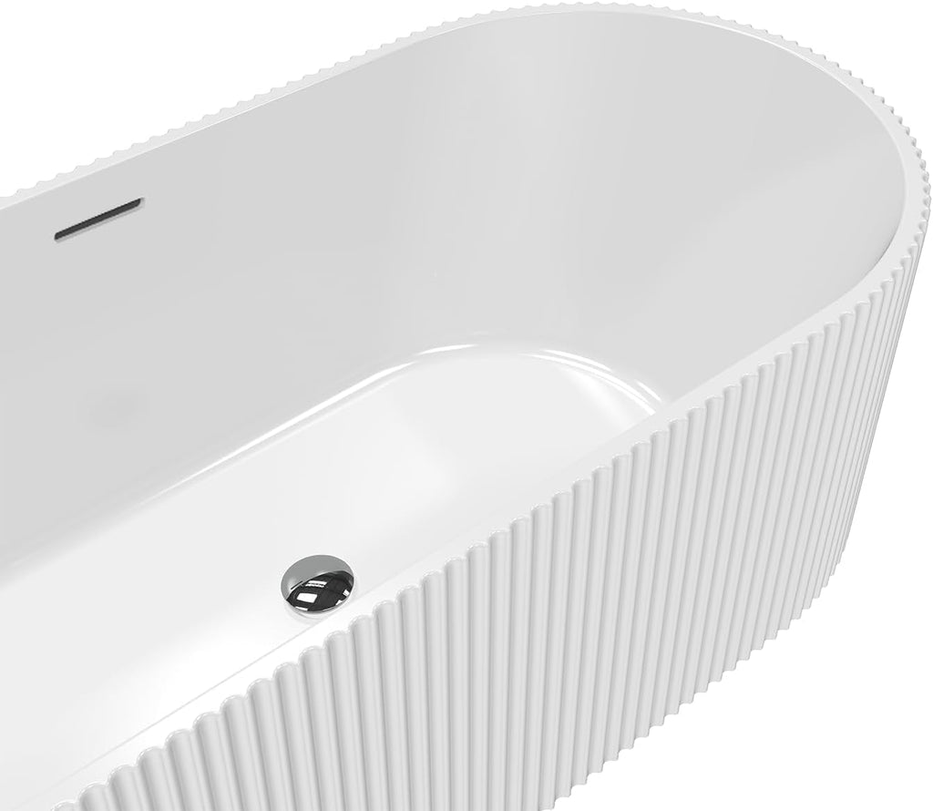 67" Deep Soaking Bathtub, Non-Slip Acrylic Tub with Chrome Drain, CUPC Certified, Ergonomic Modern Bath for Bathrooms