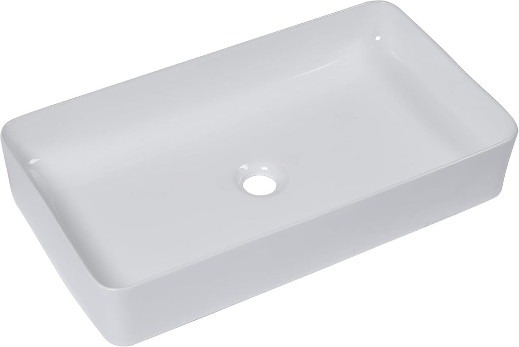 24" Bathroom Sink Dorp in 24x14 Large White Vessel Sink for Bathroom Porcelain Rectangule Ceramic Modern