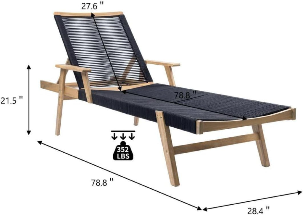 Acacia Wood Outdoor Sun Loungers with High Backrest and Rope Design WH17801