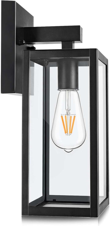 Outdoor Wall Lantern, Exterior Waterproof Wall Sconce Light Fixture, Black Anti-Rust Mount Light with Clear Glass