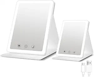 (2 Pack) 2026 Rechargeable Travel Makeup Vanity Mirror with 72 Led Lights,Portable Lighted Beauty Mirror,3 Color